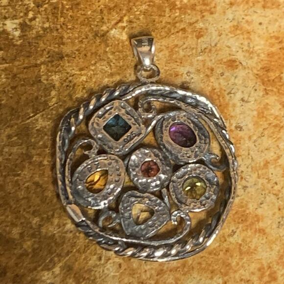 PZ Israel Sterling and Multi Gemstone Pendant - Picture 6 of 7